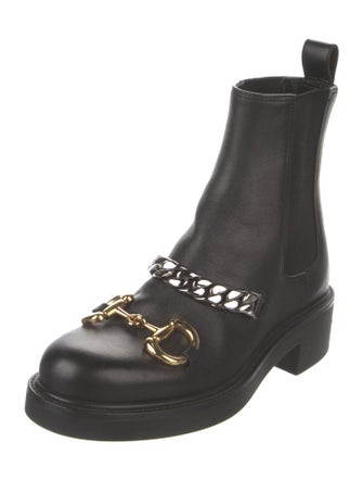 Gucci Chain-Link Accent Leather Combat Boots