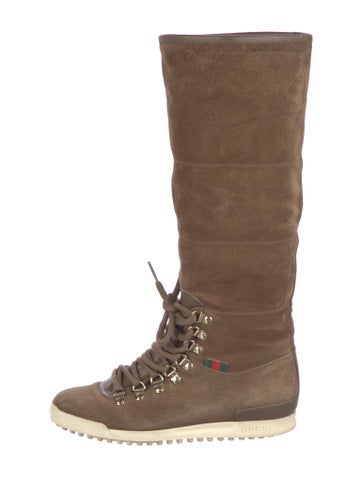 Gucci Boots Web Accent Suede Lace-Up 8