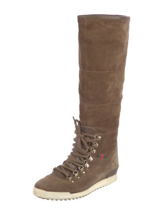 Gucci Web Accent Suede Lace-Up Boots