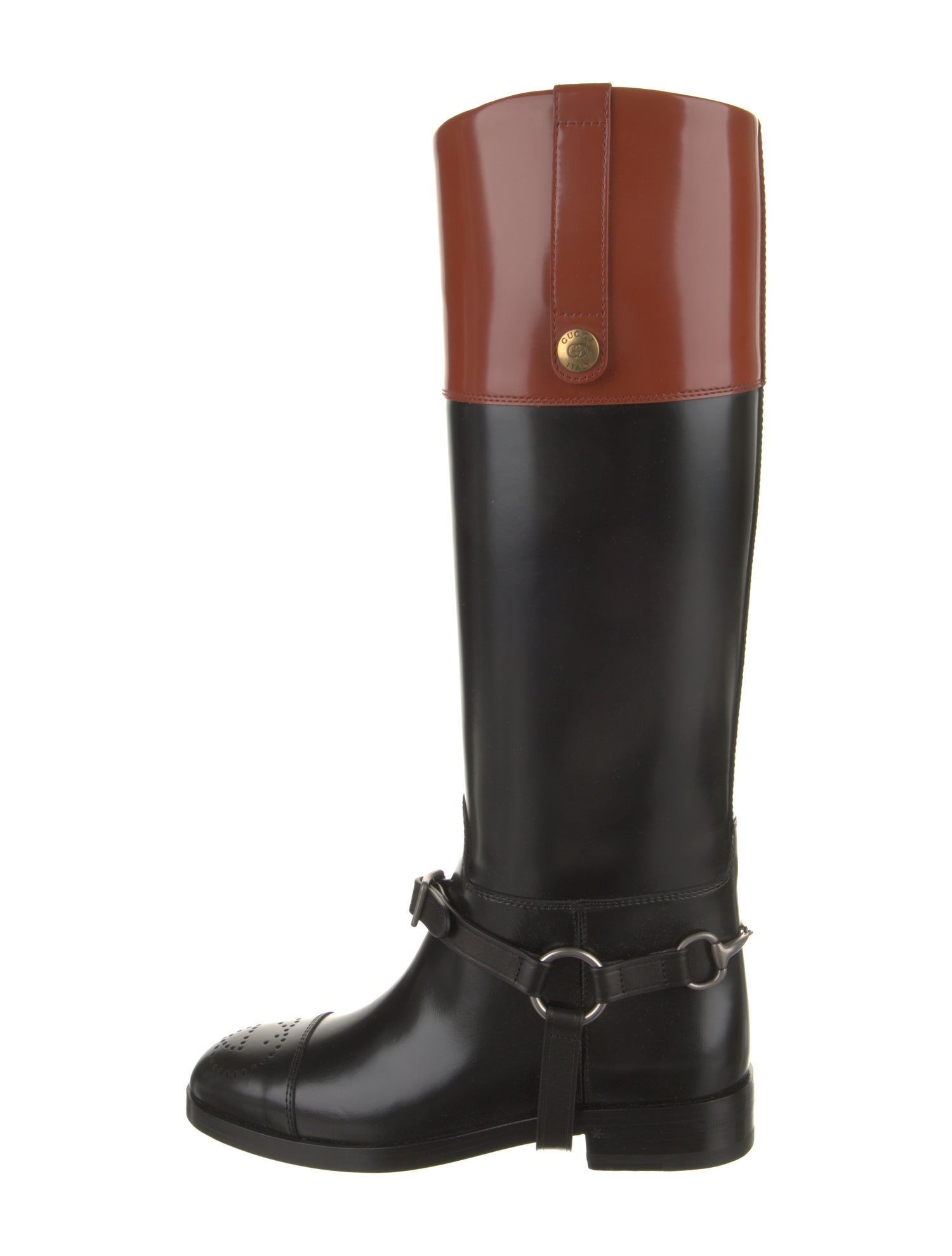 Gucci Leather Colorblock Pattern Riding Boots