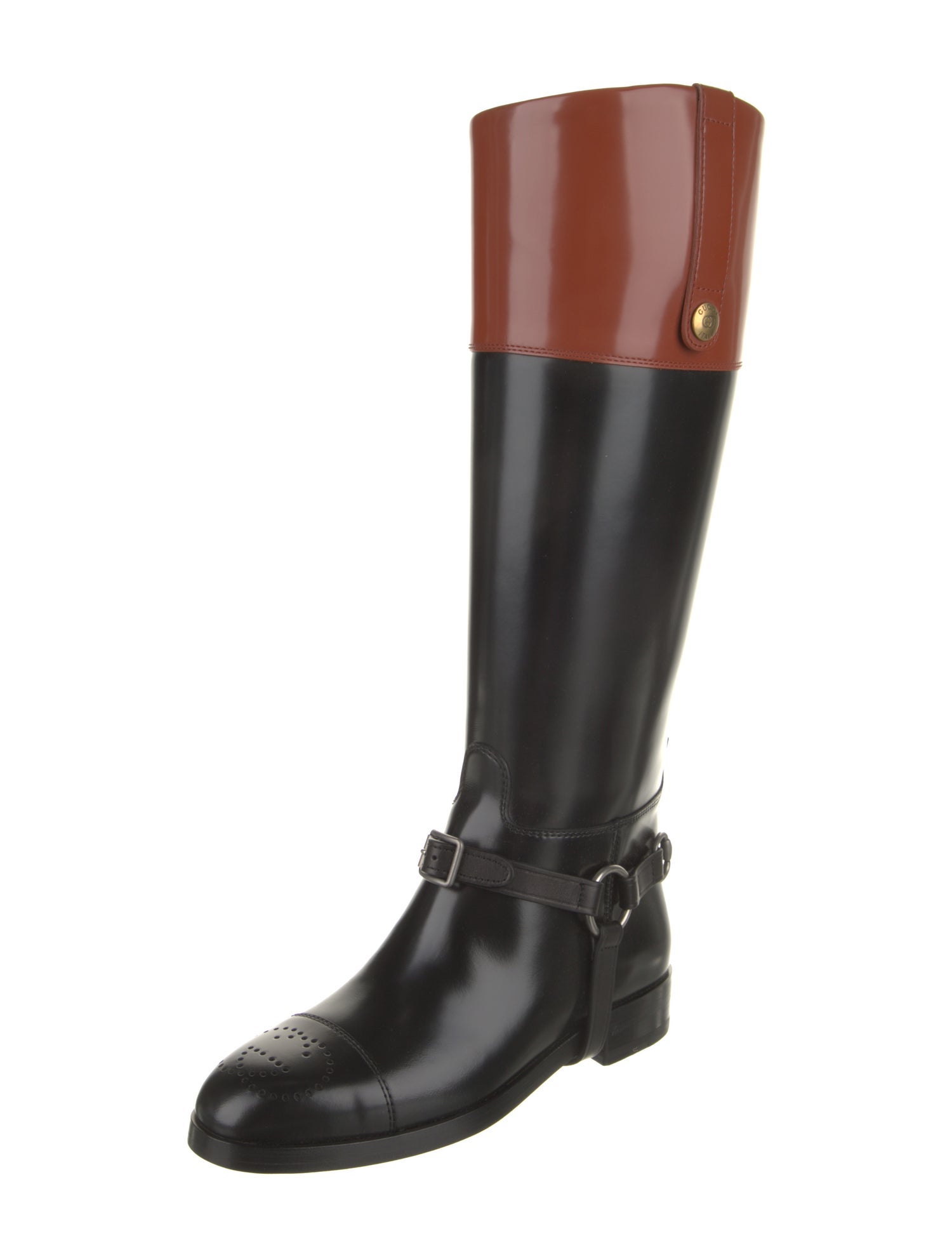 Gucci Leather Colorblock Pattern Riding Boots