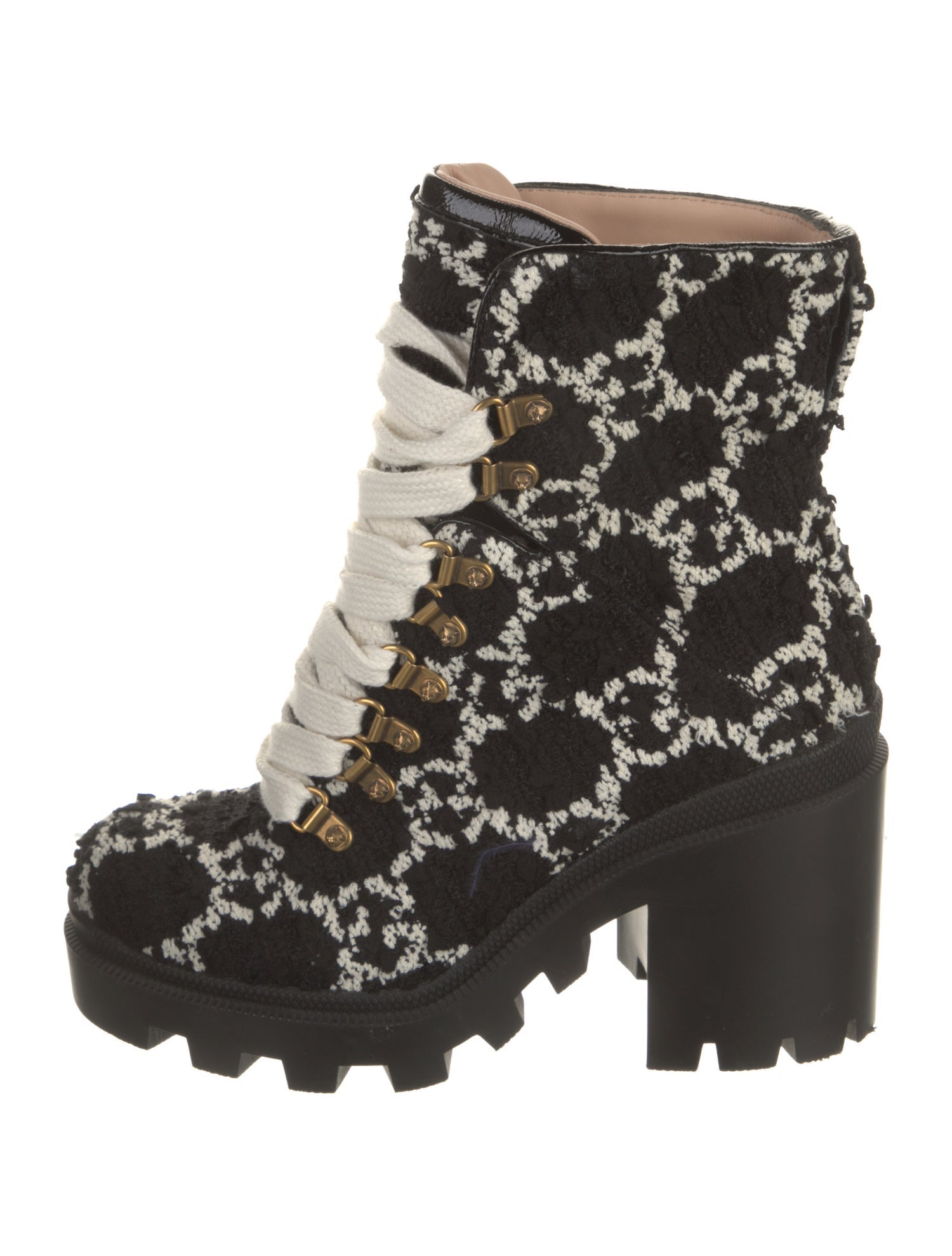 Gucci Tweed Printed Combat Boots