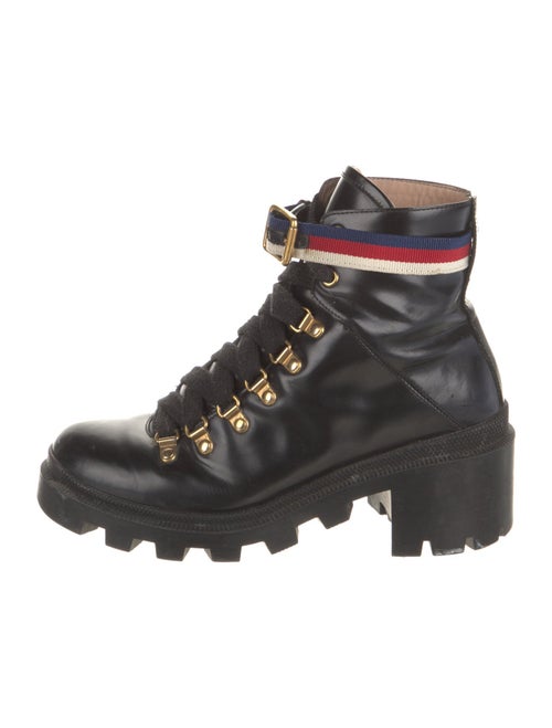 Gucci Sylvie Web Accent Leather Combat Boots