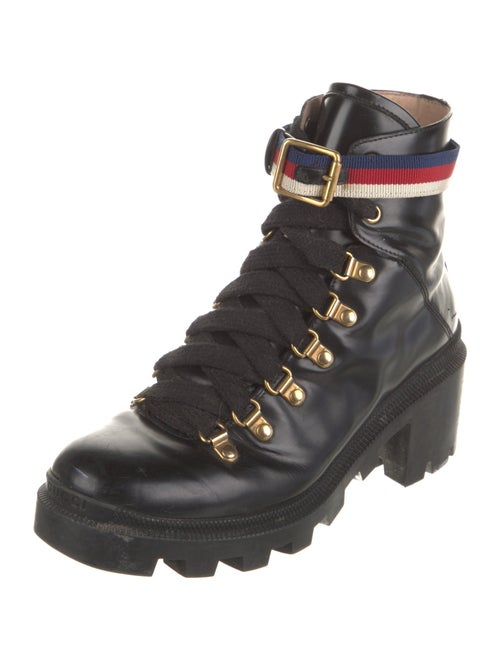 Gucci Sylvie Web Accent Leather Combat Boots