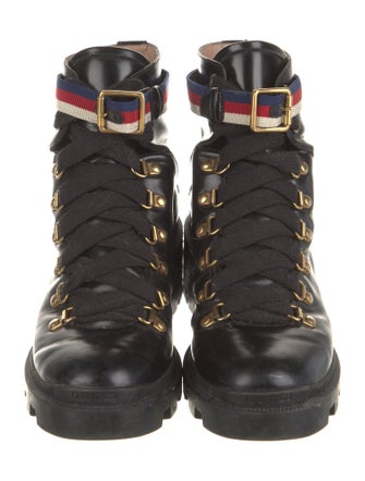 Gucci Sylvie Web Accent Leather Combat Boots