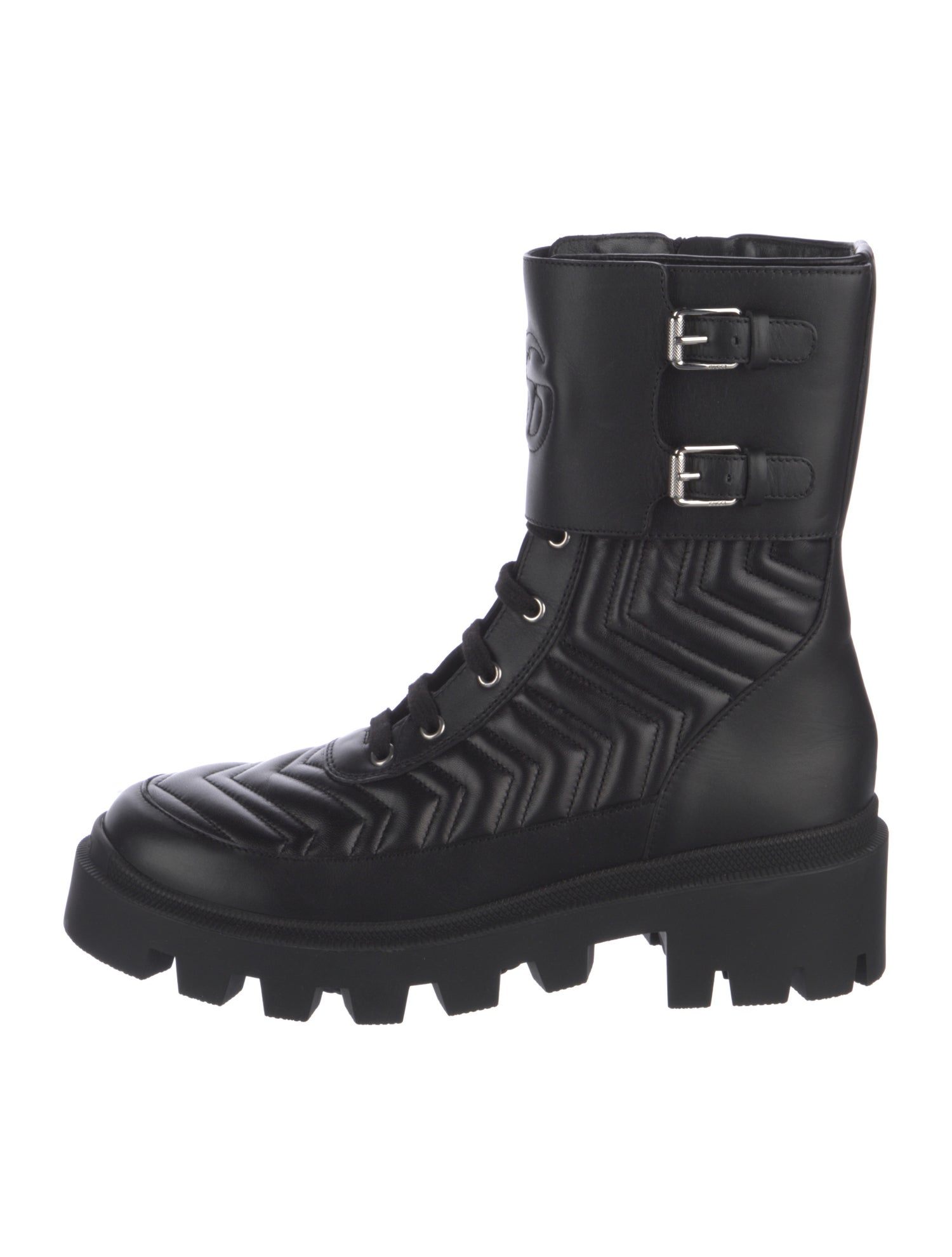Gucci Running GG Logo Leather Combat Boots