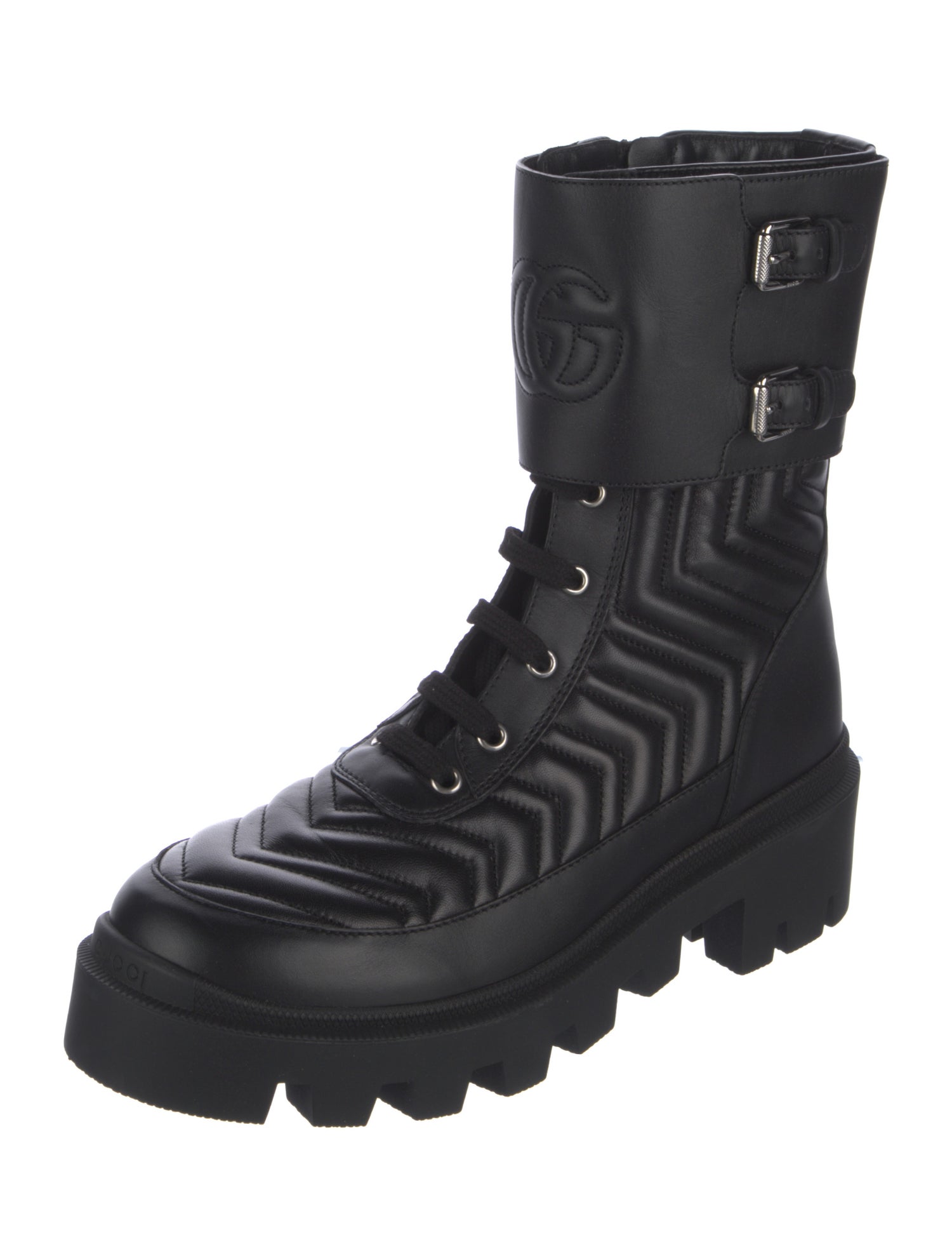 Gucci Running GG Logo Leather Combat Boots