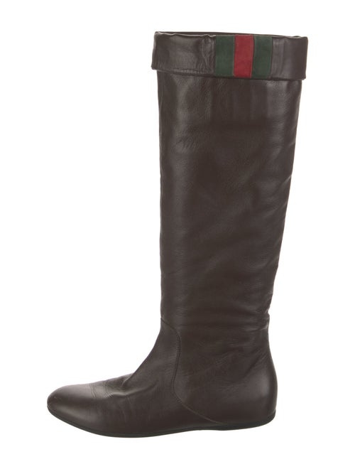 Gucci Web Accent Leather Riding Boots