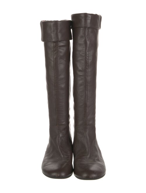 Gucci Web Accent Leather Riding Boots