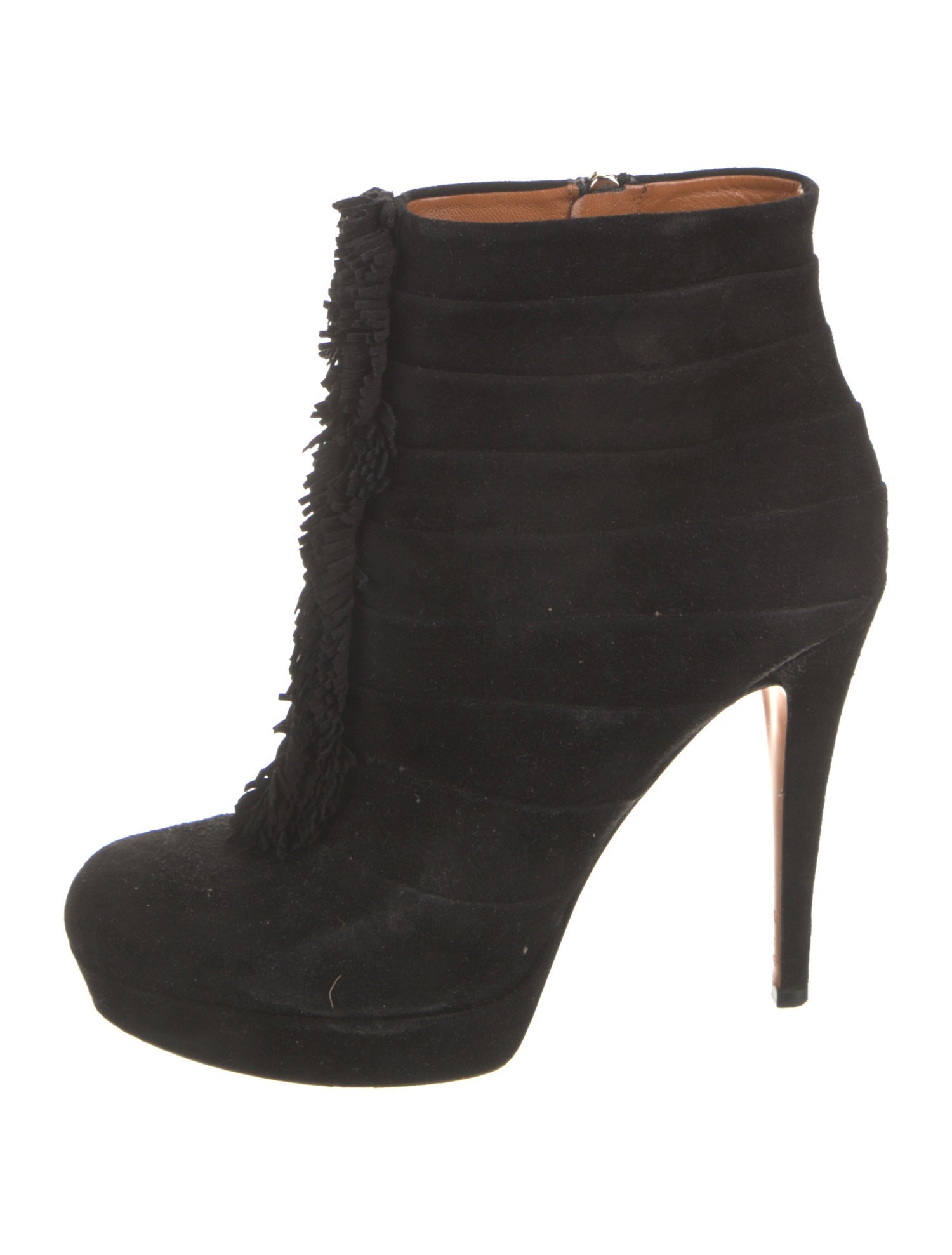 Gucci Suede Fringe Trim Accent Lace-Up Boots