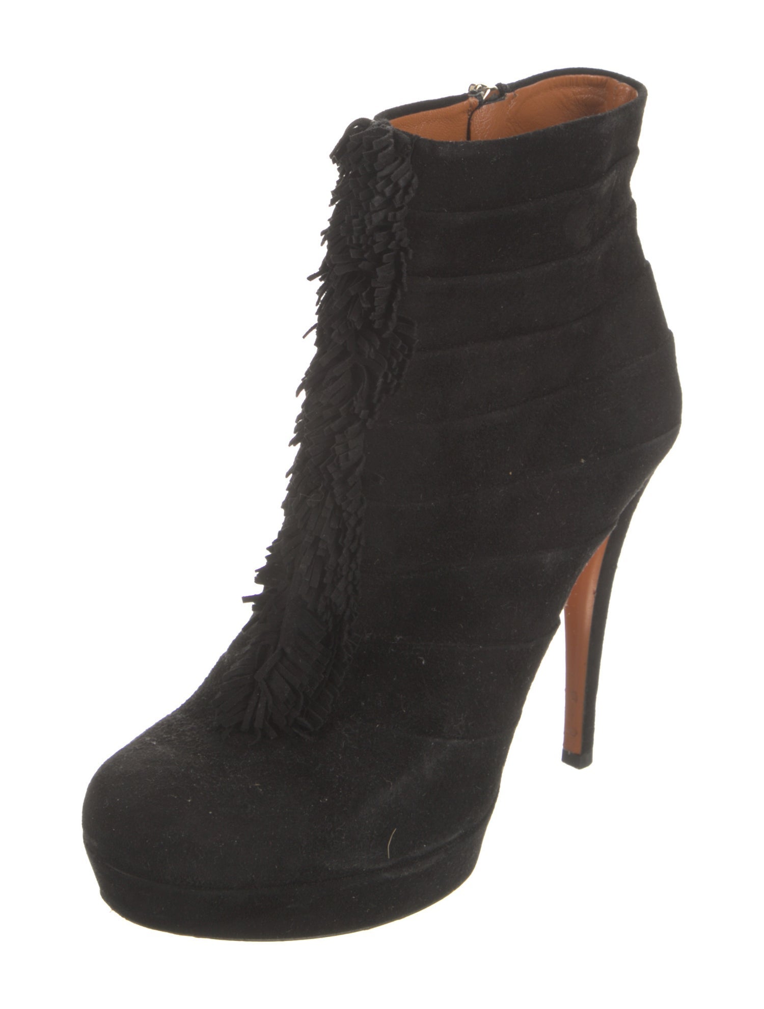 Gucci Suede Fringe Trim Accent Lace-Up Boots