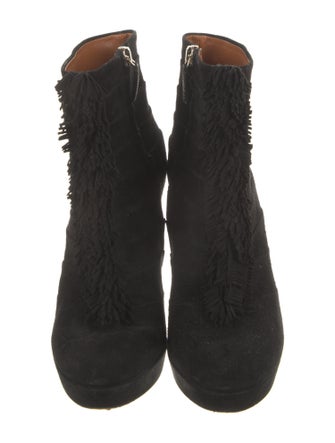 Gucci Suede Fringe Trim Accent Lace-Up Boots