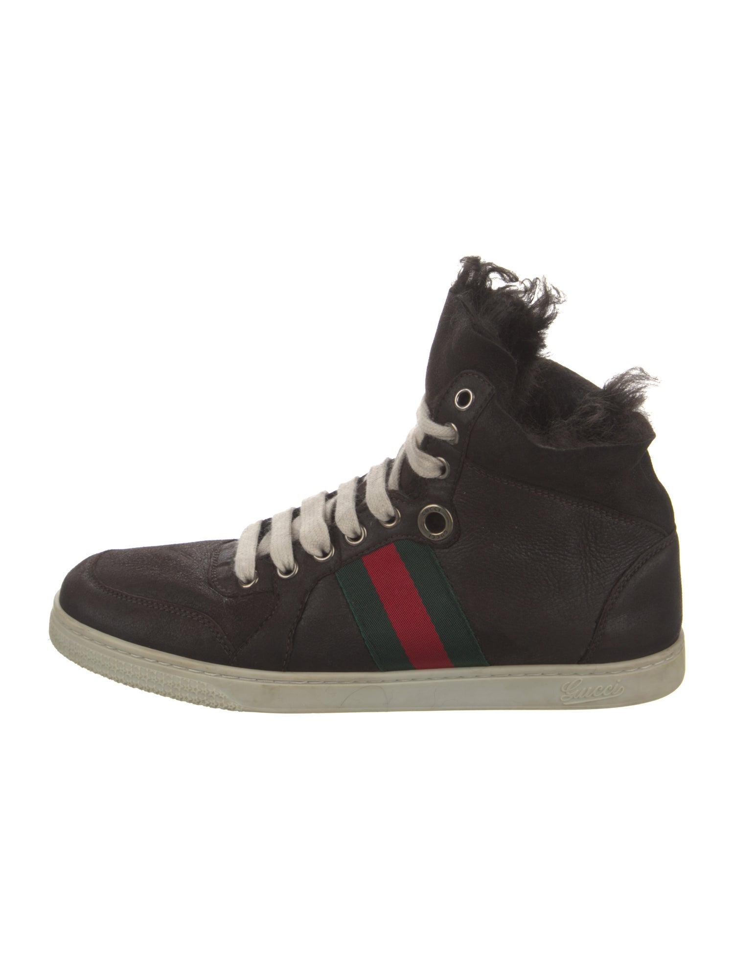 Gucci Leather Fur Trim Wedge Sneakers