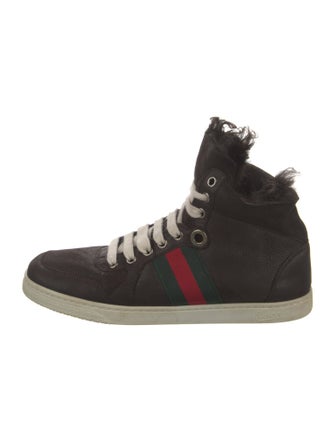 Gucci Leather Fur Trim Wedge Sneakers