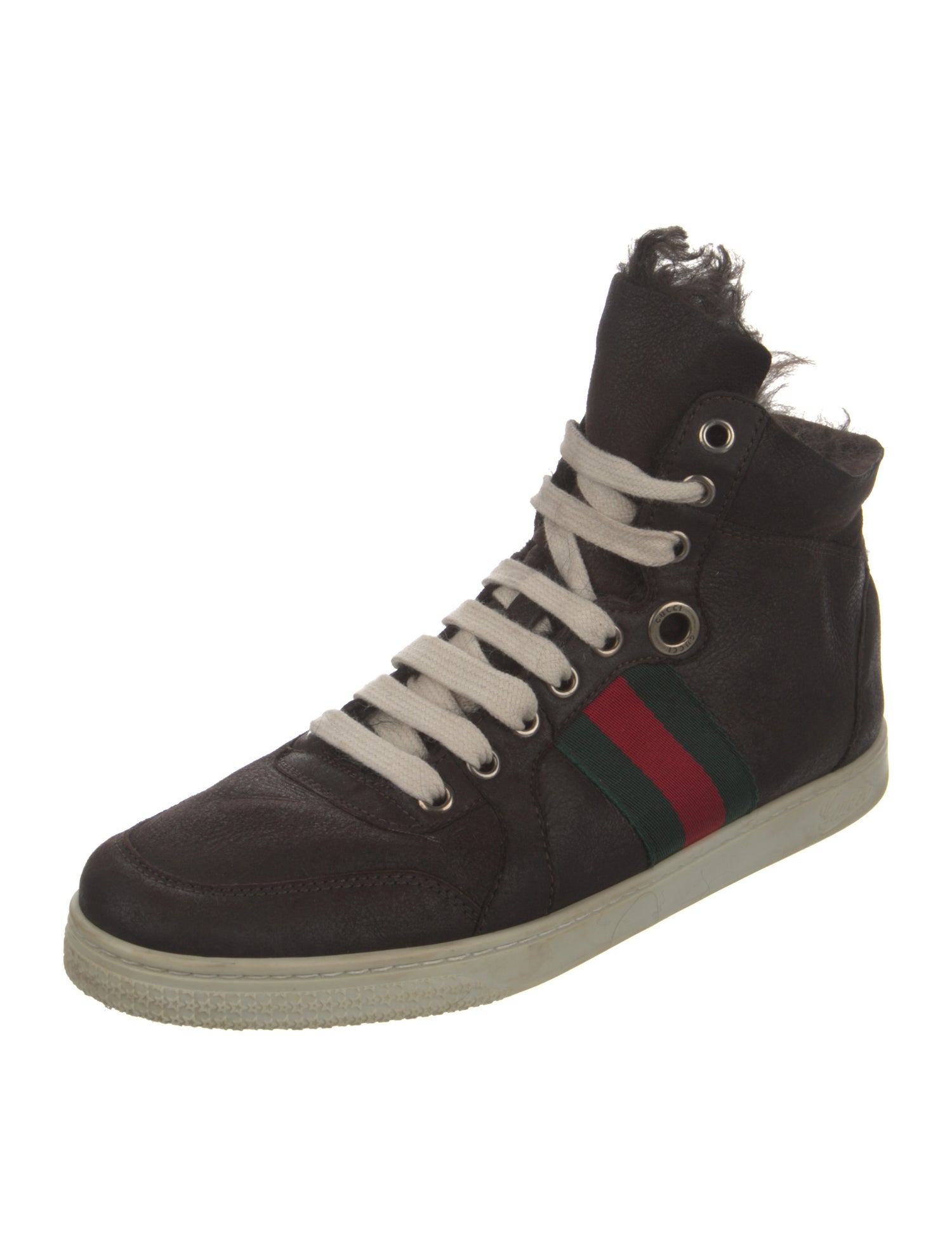 Gucci Leather Fur Trim Wedge Sneakers