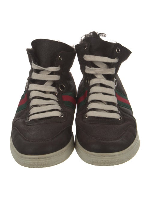 Gucci Leather Fur Trim Wedge Sneakers