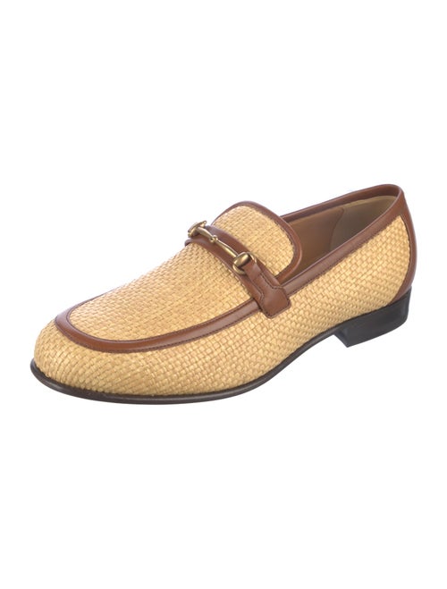 Gucci Horsebit Accent Raffia Loafers