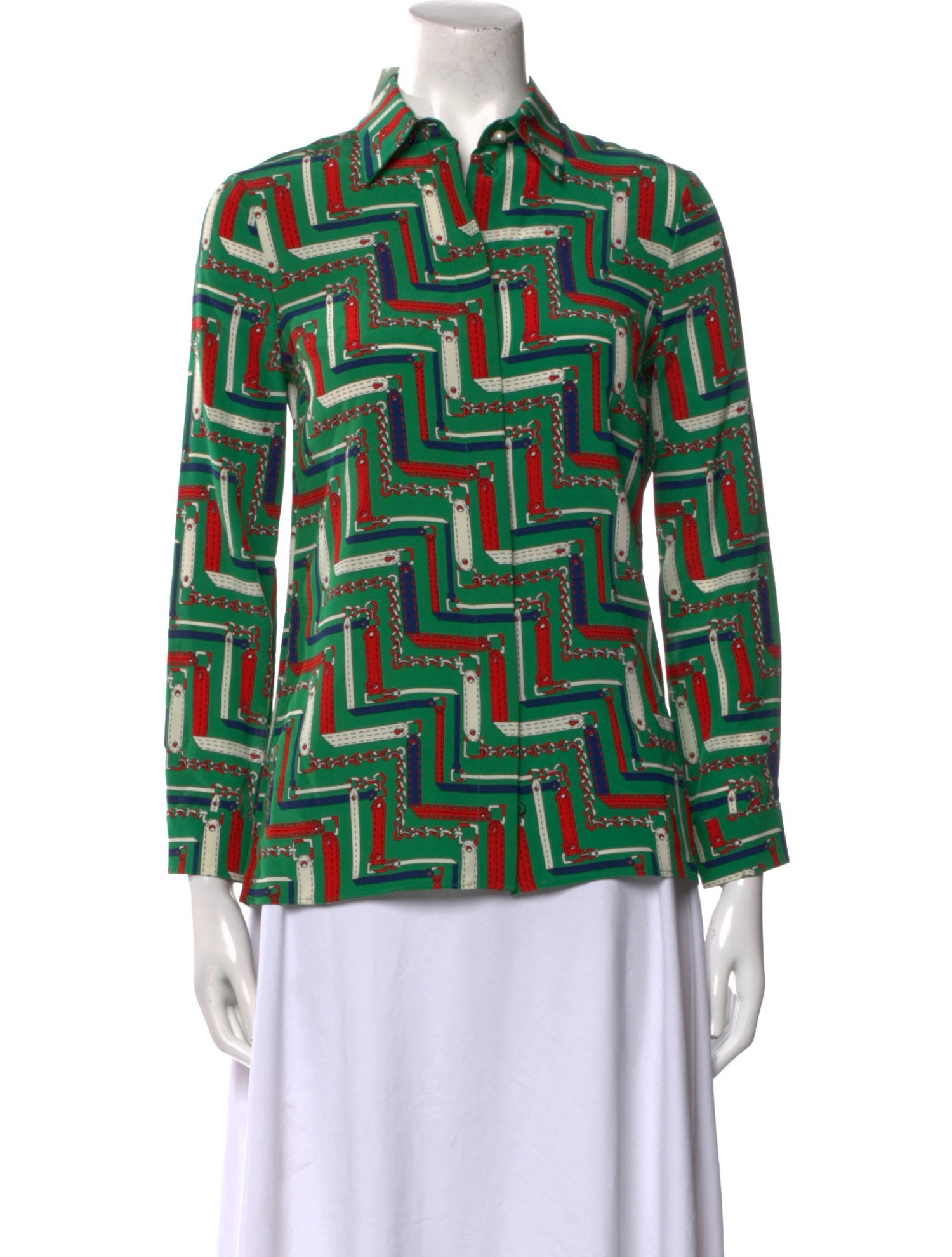 Gucci Printed Three-Quarter Sleeve Button-Up Top