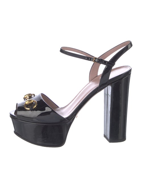 Gucci Horsebit Accent Patent Leather Slingback Sandals