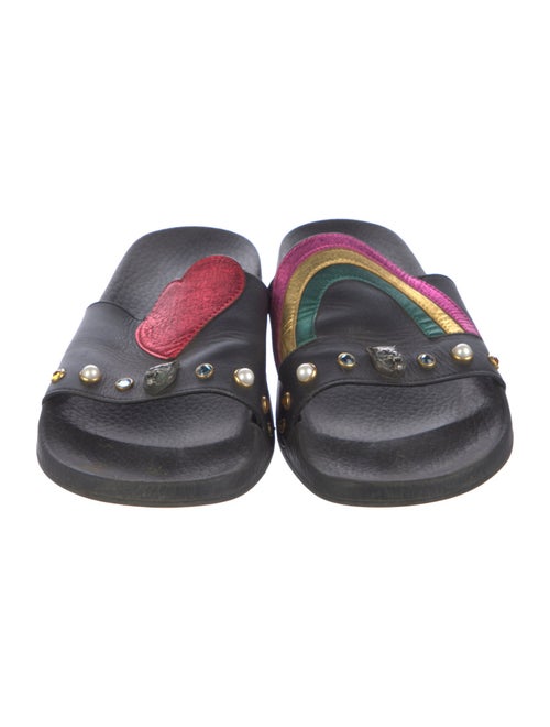 Gucci Faux Pearl Accents Leather Slides