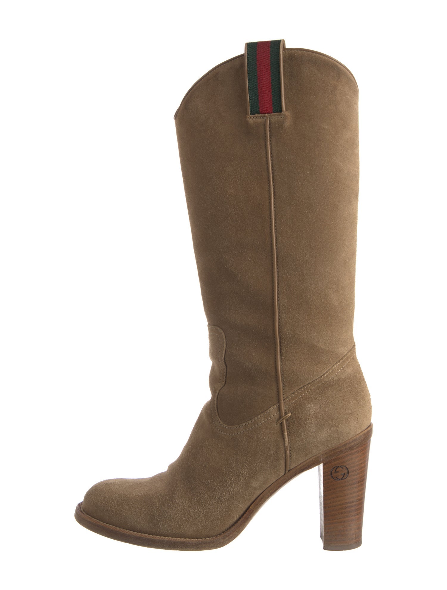 Gucci Web Accent Suede Western Boots