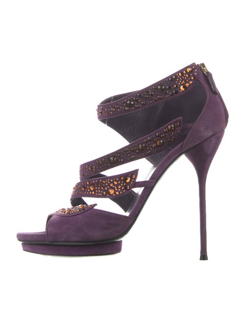 Gucci Suede Crystal Embellishments Slingback Sandals