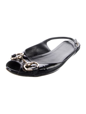 Gucci Horsebit Accent Patent Leather Slingback Flats