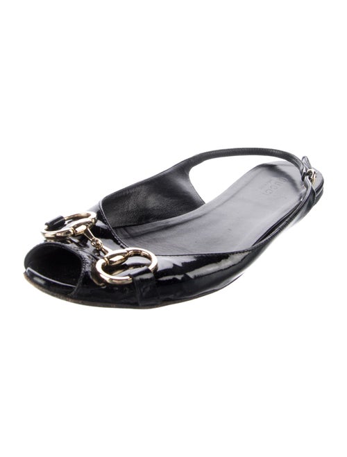 Gucci Horsebit Accent Patent Leather Slingback Flats