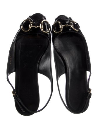 Gucci Horsebit Accent Patent Leather Slingback Flats