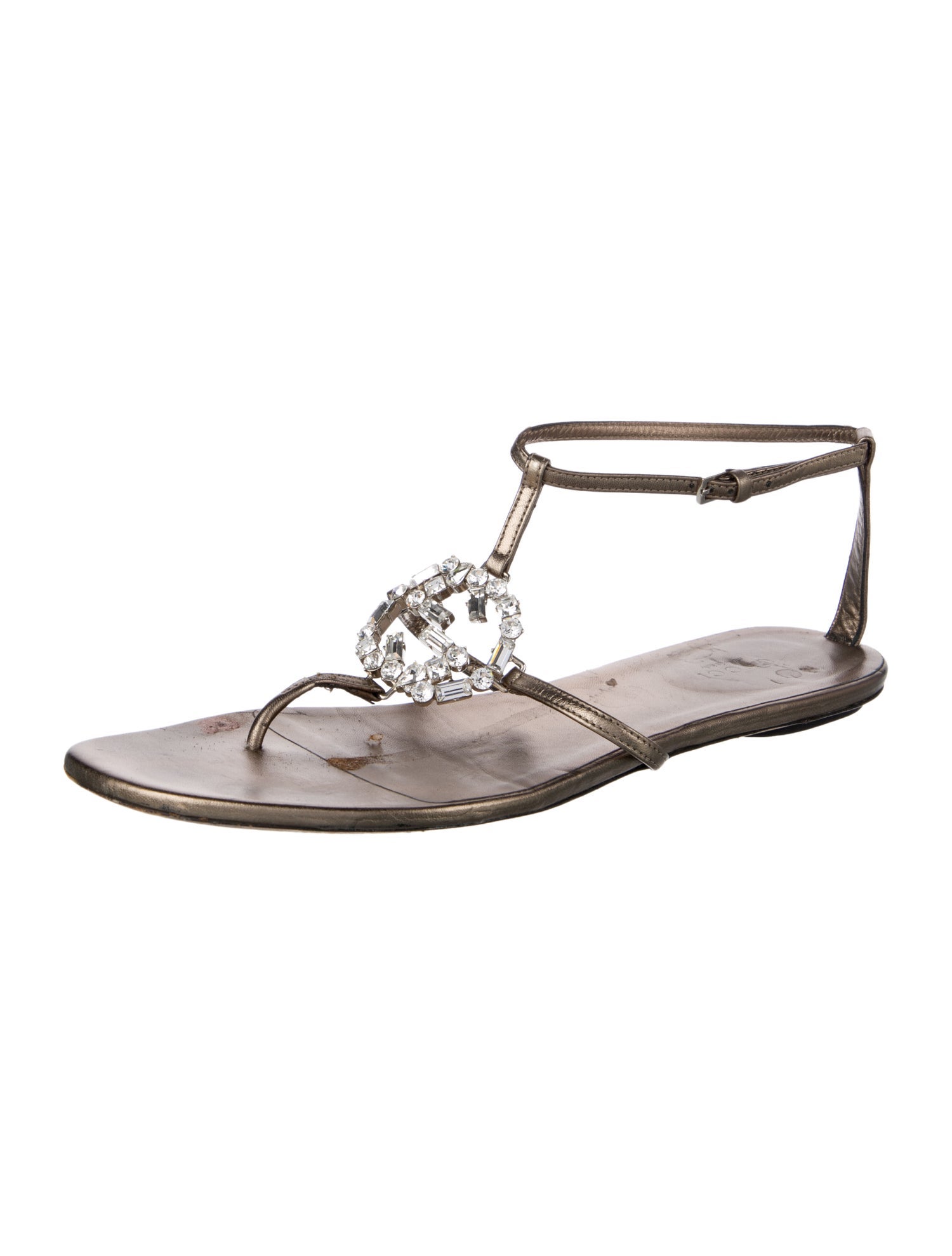 Gucci Interlocking G Logo Leather T-Strap Sandals