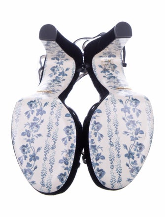 Gucci Feline Head Accent Velvet T-Strap Sandals