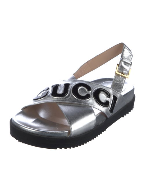Gucci Leather Graphic Print Slingback Sandals