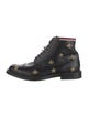Gucci Sylvie Web Accent Leather Lace-Up Boots