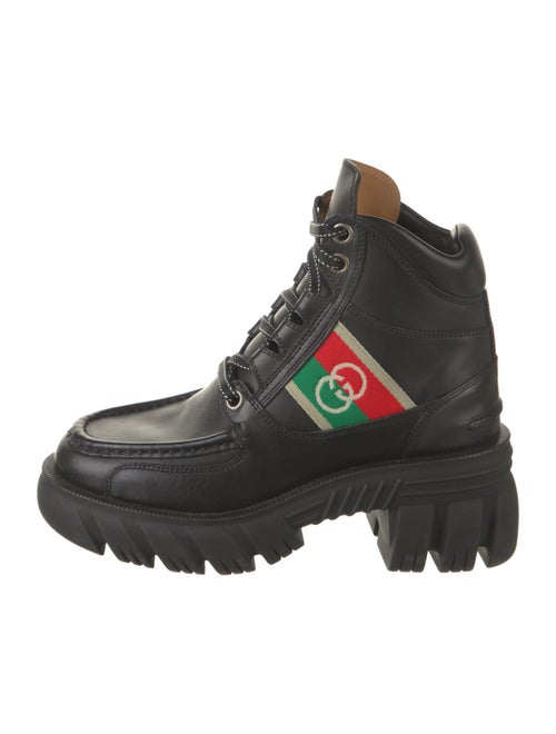 Gucci Web Accent Leather Combat Boots