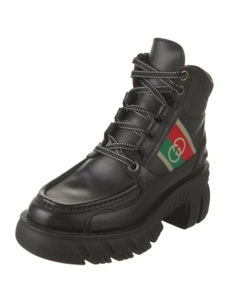 Gucci Web Accent Leather Combat Boots