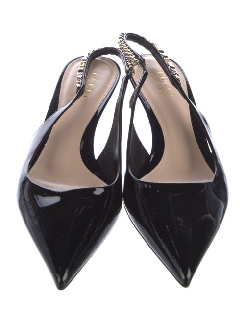 Gucci Patent Leather Chain-Link Accents Slingback Pumps