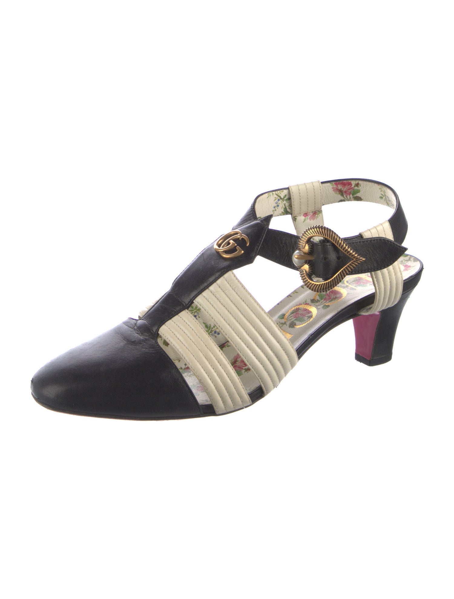 Gucci Faux Pearl Accents Leather Slingback Pumps