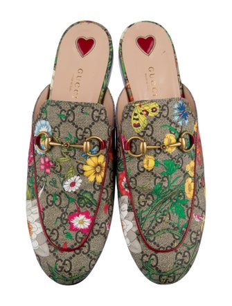 Gucci Flora Print Leather Trim Embellishment Mules