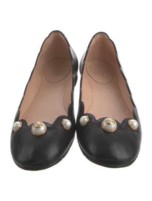 Gucci Faux Pearl Accents Leather Ballet Flats
