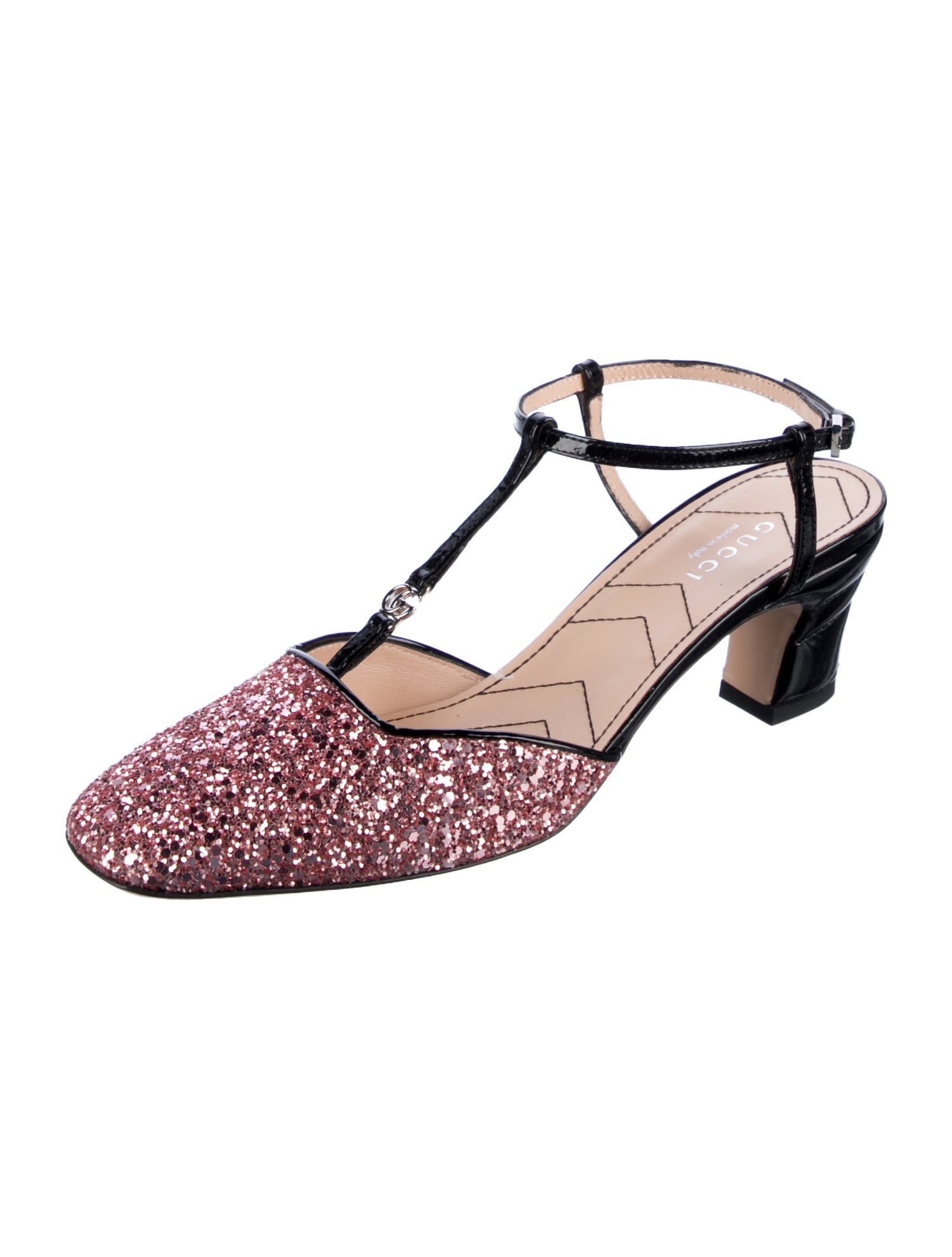 Gucci Double G Logo Glitter T-Strap Pumps w/ Tags
