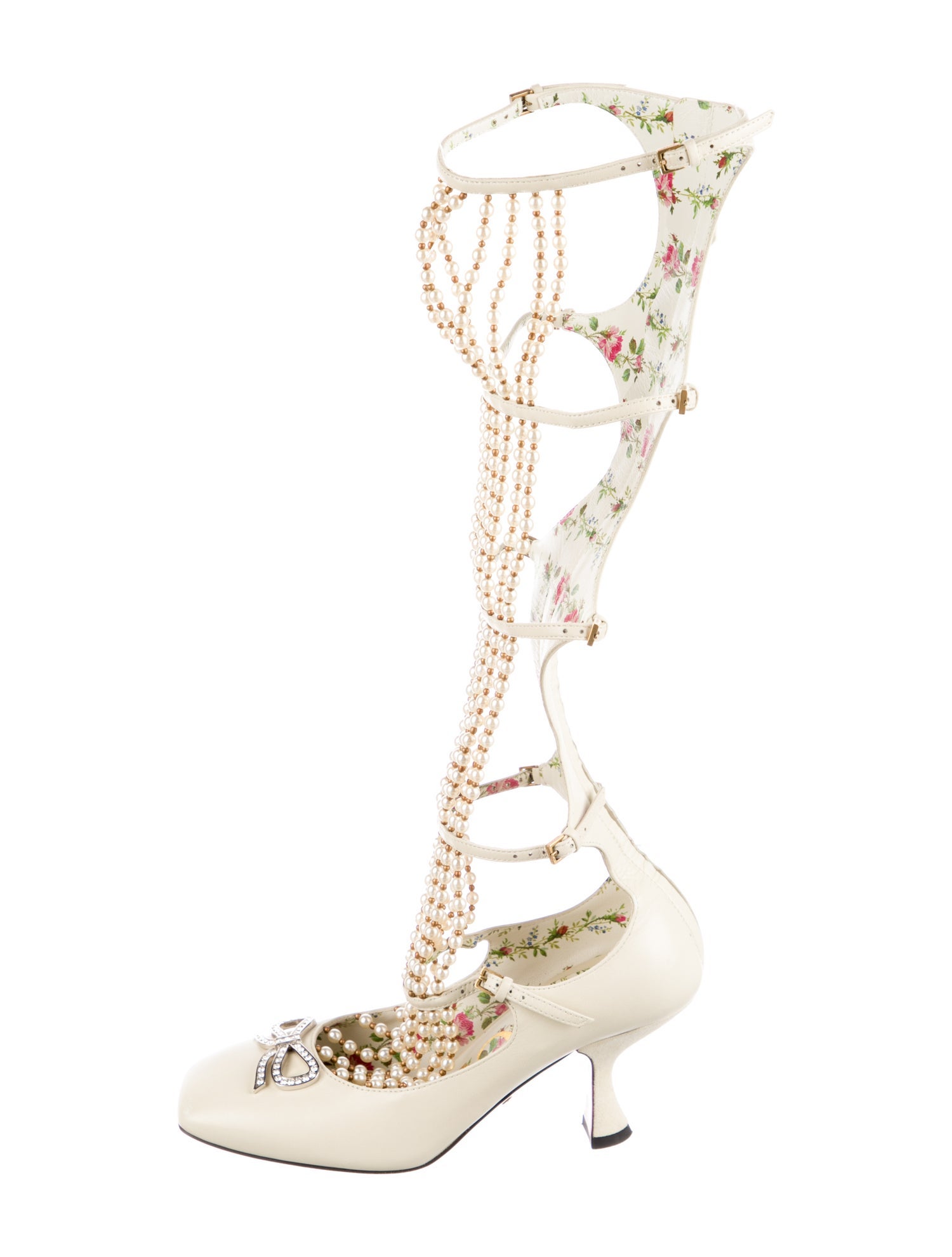 Gucci Faux Pearl Accents Leather Pumps