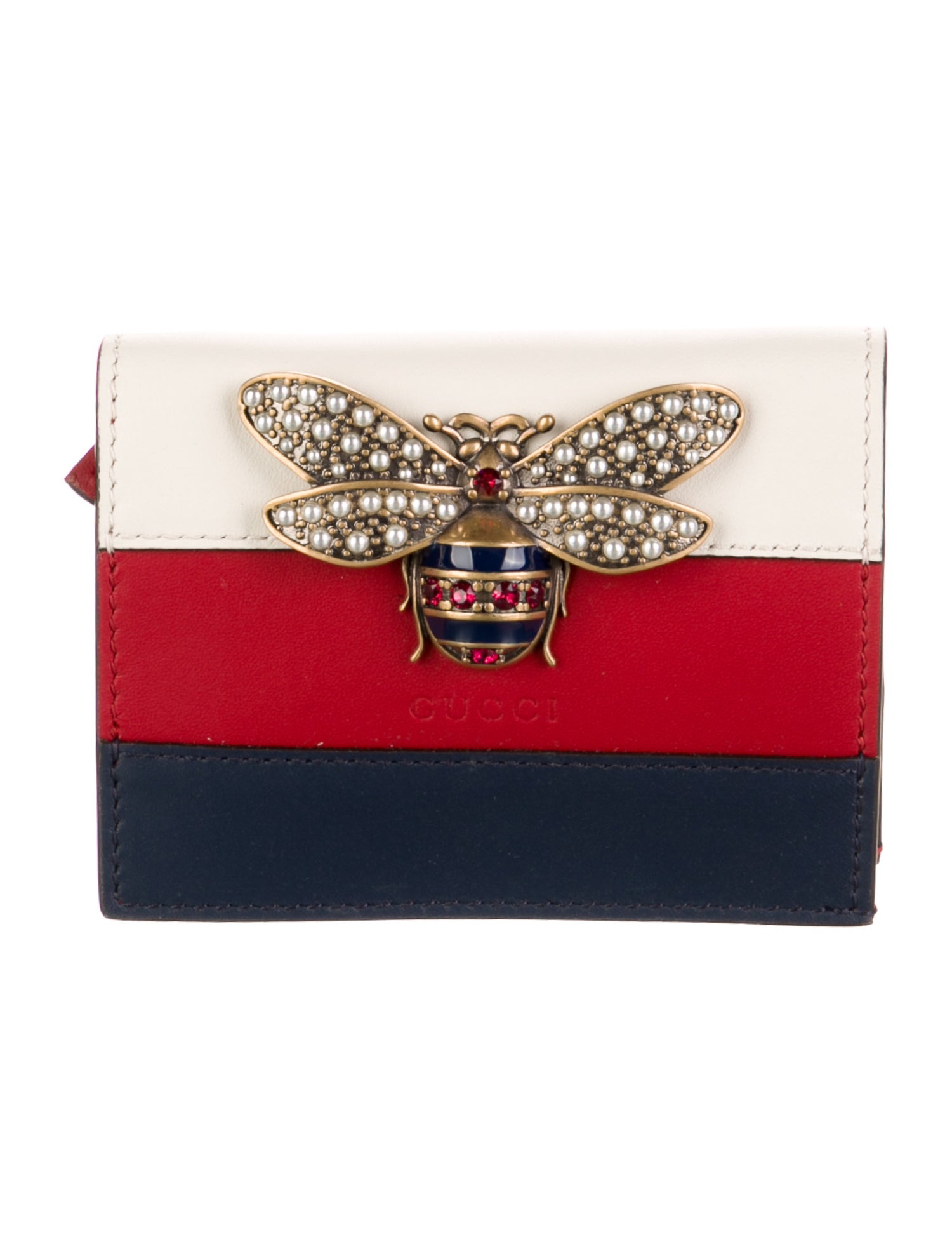 Gucci Faux Pearl Accents Leather Bifold Wallet