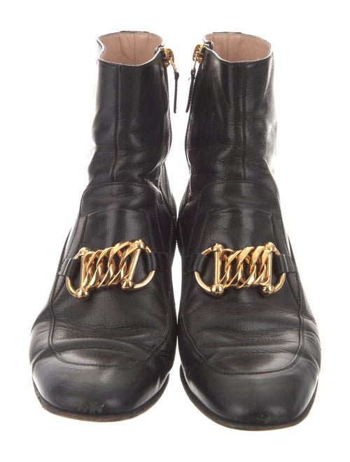 Gucci Chain-Link Accent Leather Combat Boots