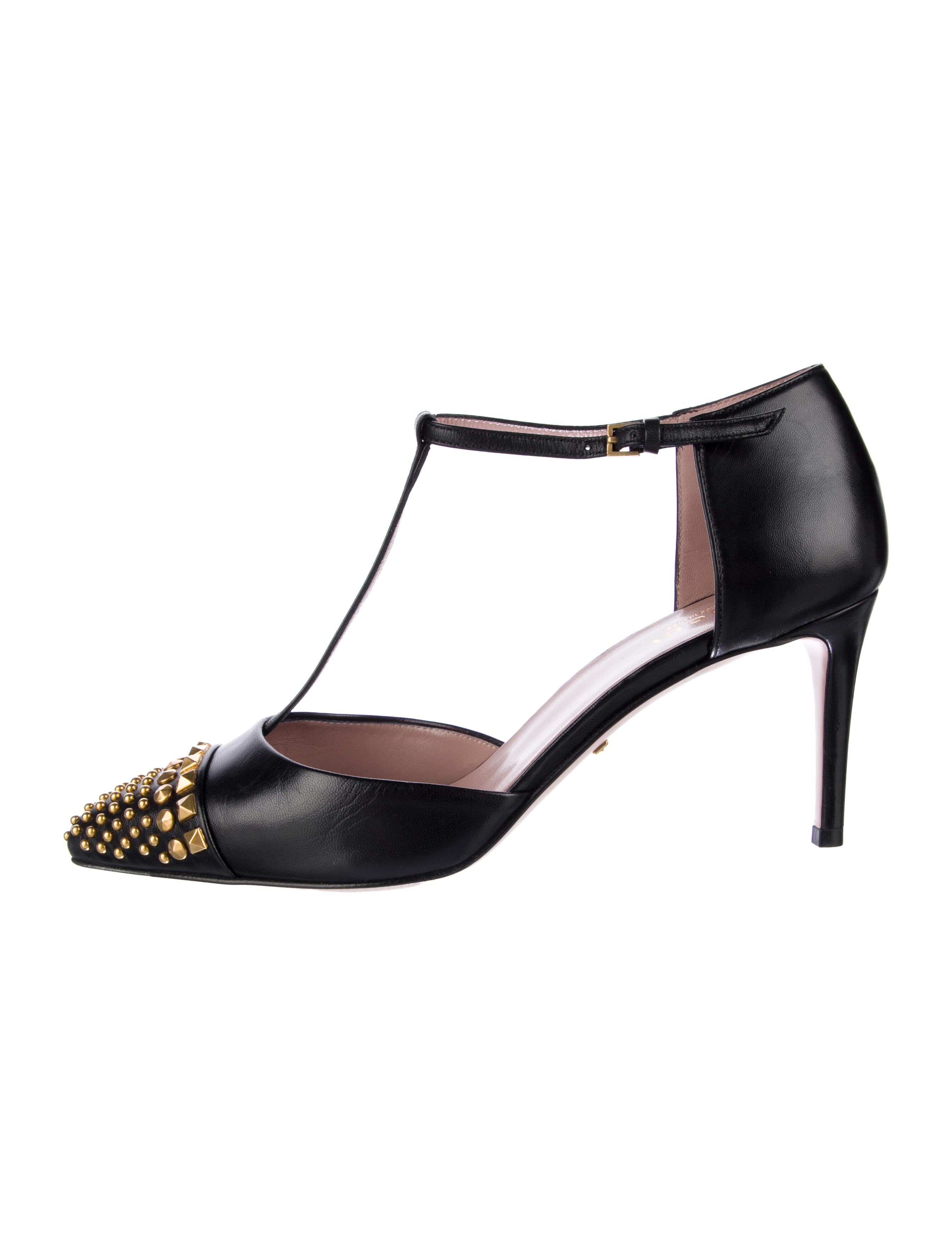 Gucci Leather Studded Accents T-Strap Pumps