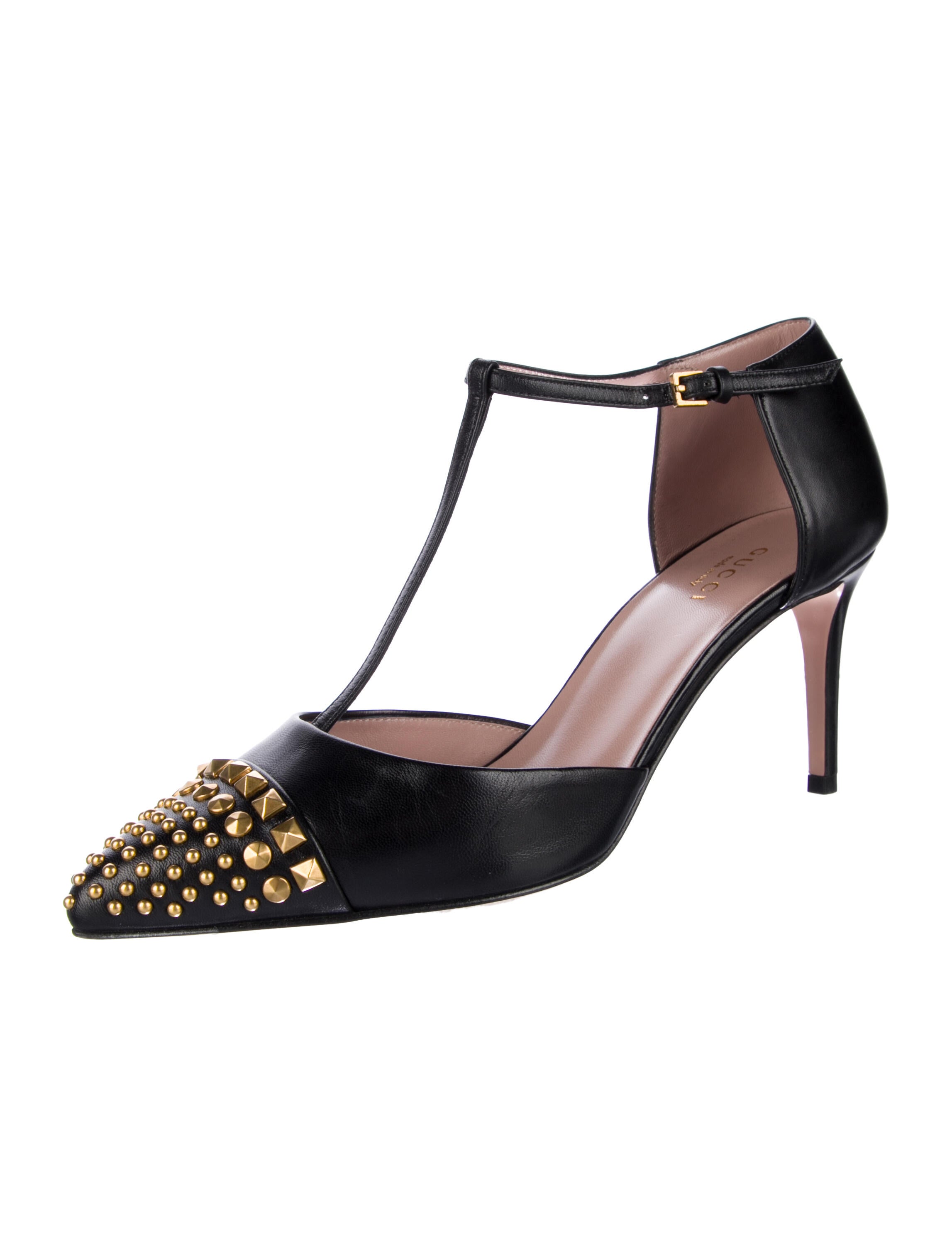Gucci Leather Studded Accents T-Strap Pumps