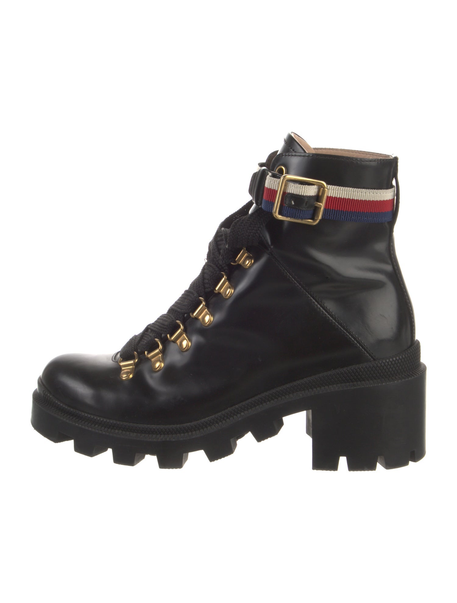 Gucci Sylvie Web Accent Leather Combat Boots