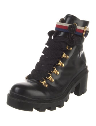 Gucci Sylvie Web Accent Leather Combat Boots