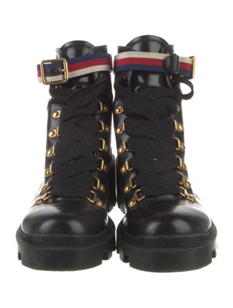 Gucci Sylvie Web Accent Leather Combat Boots