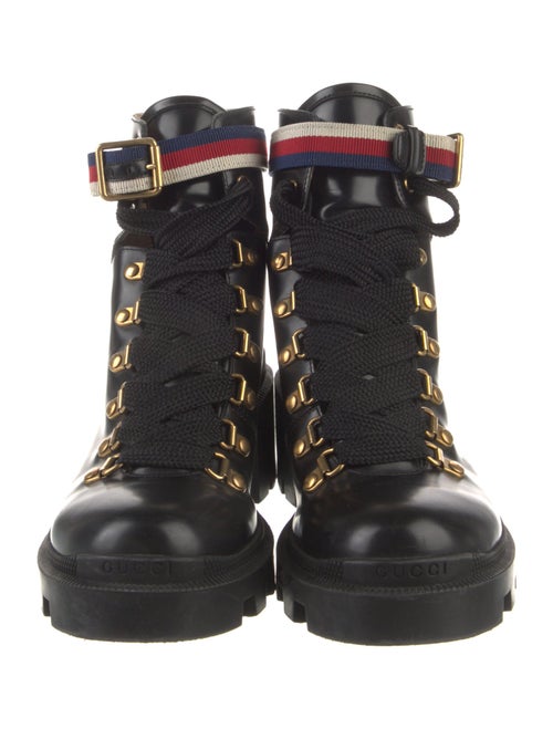 Gucci Sylvie Web Accent Leather Combat Boots