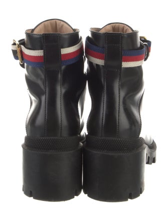 Gucci Sylvie Web Accent Leather Combat Boots